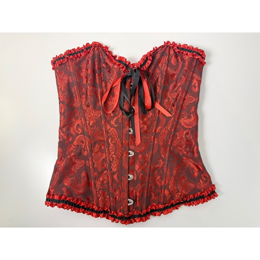 Brocade Corset Top Women Size S Red Black Victorian Gothic Steampunk